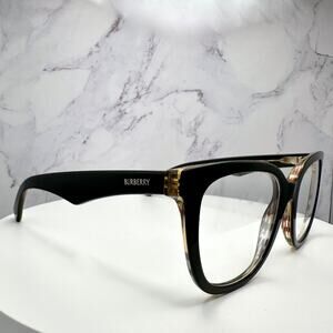 New Burberry Eyeglasses Square Black Checkered Interior 53-19-140 w/ Box & Case